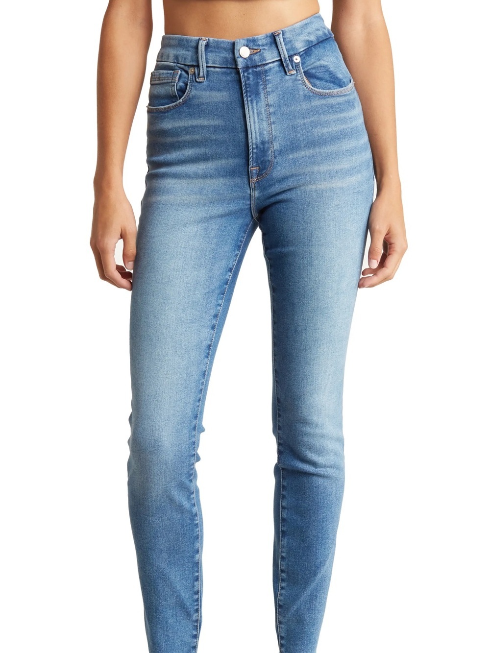 Good American| Good Legs/Step Hem High-Rise Medium Blue Denim Skinny Jeans Sz 25